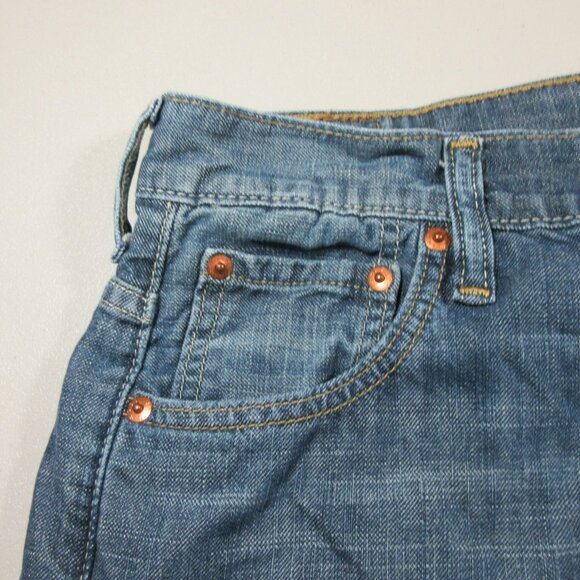 Levis mens dark distressed 569 bootcut chambray jeans 30x29 EUC - Picture 3 of 7